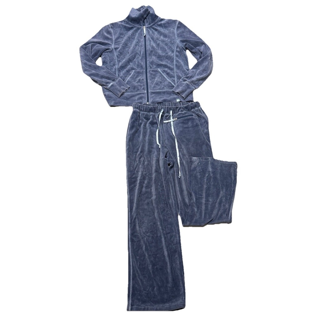 Fuda‎ Velour Tracksuit Set Womens Small Blue 2 Piece Zip Jacket Pants Lounge